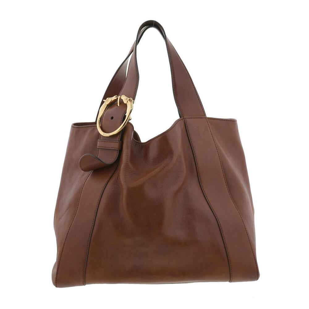 GUCCI Horse Head Tote Bag Camel Brown